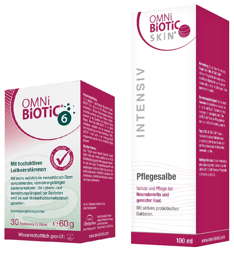 Omni Biotic 6 Pulver 60 g und Skin Intensiv-Pflegesalbe 100 ml